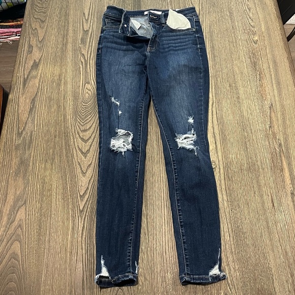 Cunina Super High Rise Ankle Skinny Jeans Distressed Denim Dark Wash Size 7 - Picture 1 of 12